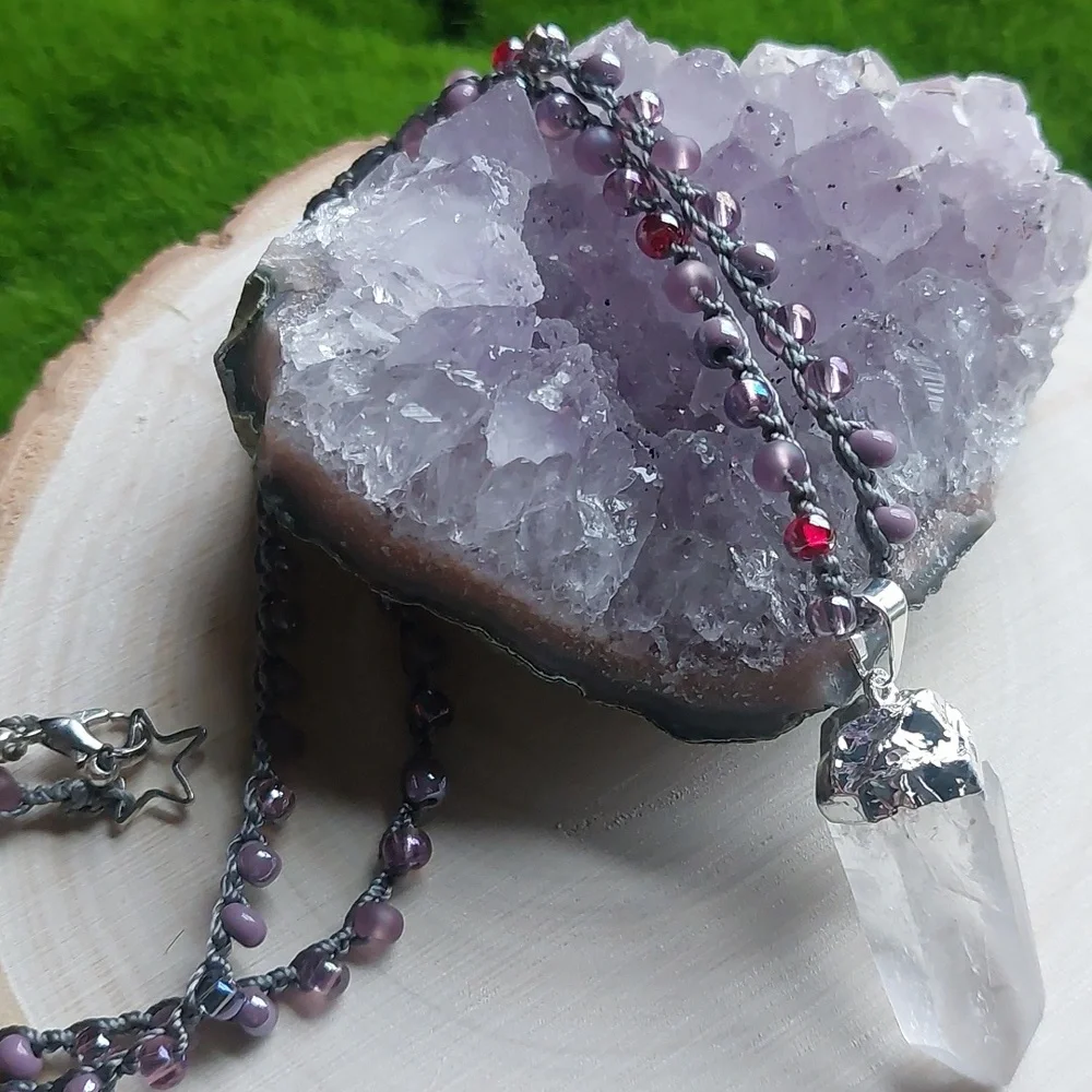Silver Quartz Crystal Necklace Artisan Jewelry by Rust Belt Raised - Picture 5 of 12